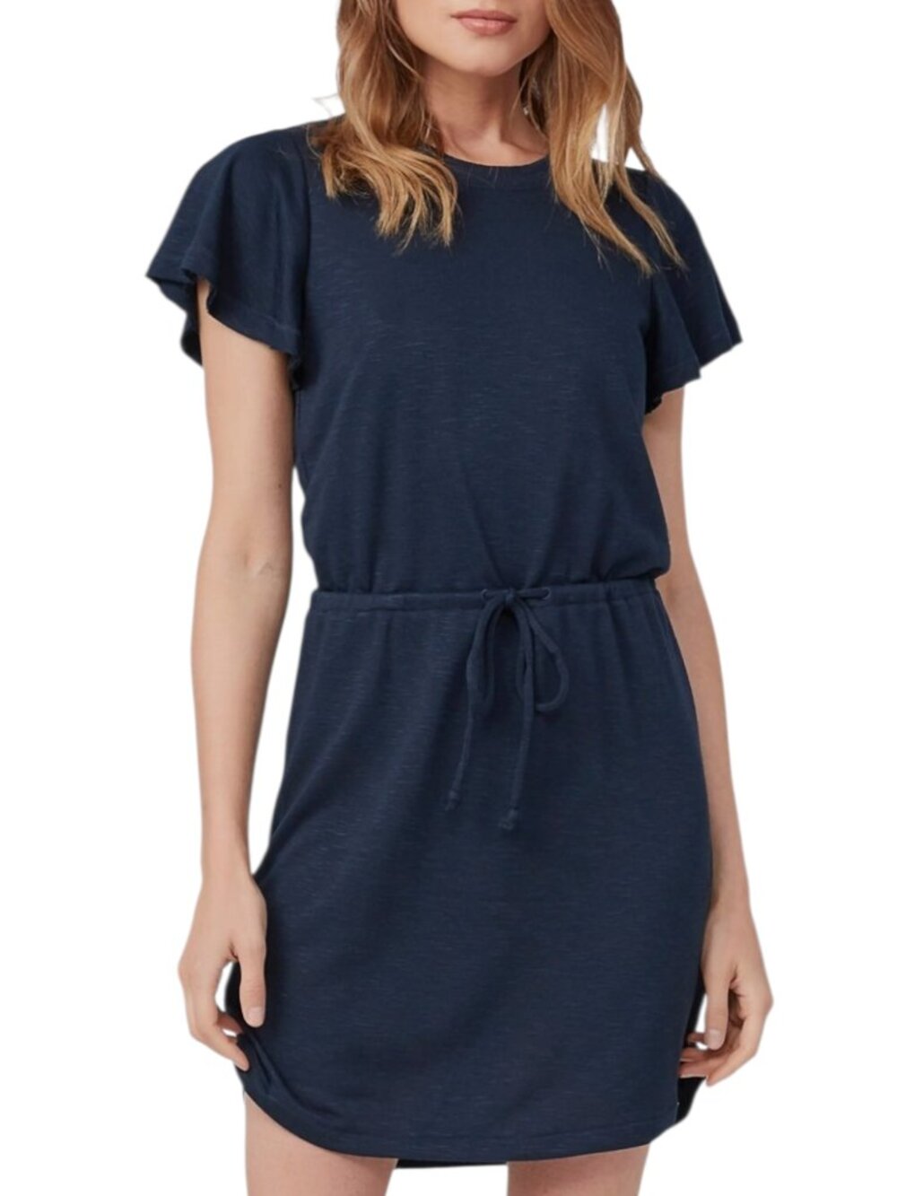 Paige NWT Brielle Drawstring Waist Tshirt Dress Navy Blue Capsule Wardrobe - L